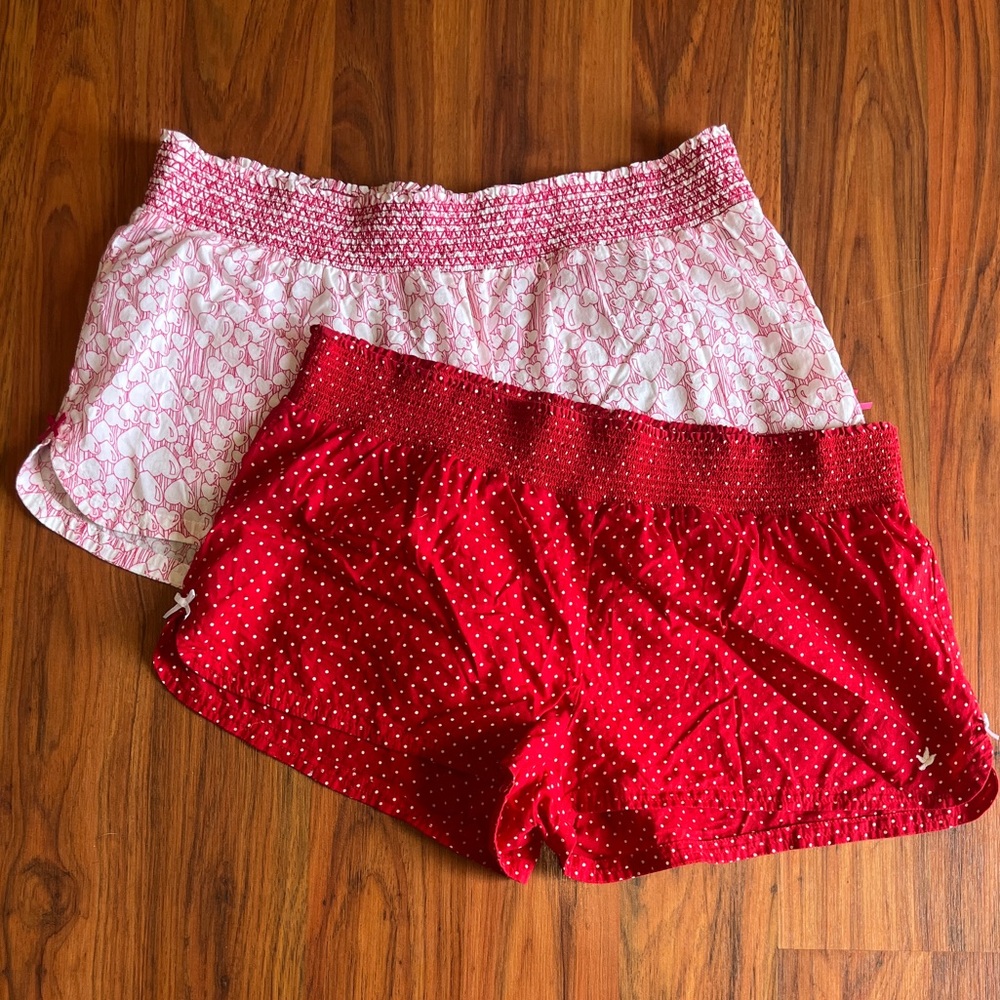 2PK Aerie Red Dot and Pink Heart Patterned Shorts NWOT